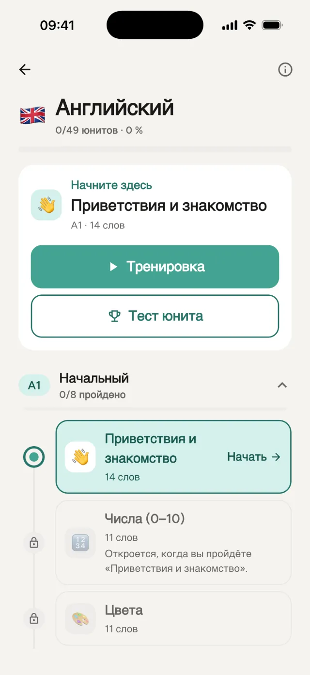 Курс английского: уровень «Начальный», юнит «Приветствия и знакомство», тест юнита